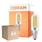 Multipack 6x Osram LED Special E14 Tubular Bulb T26 Filament Clear 4.8W 470lm - 827 Extra Warm White | Dimmable - Replaces 40W